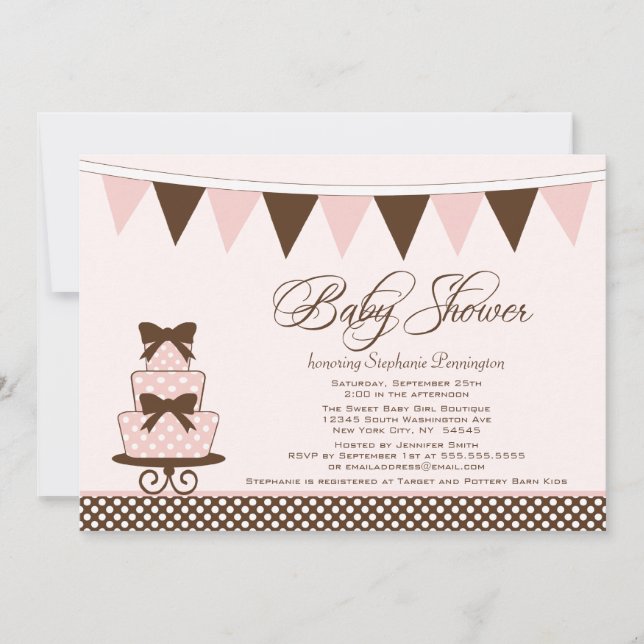 Chic pink + brown girls baby shower invitation (Front)