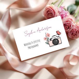 Chic Pink Camera & Butterfly Wedding Photographer  Business Card