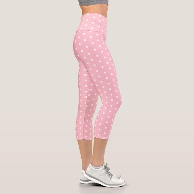 Chic Pink Capri Leggings with White Dot Pattern (Right)