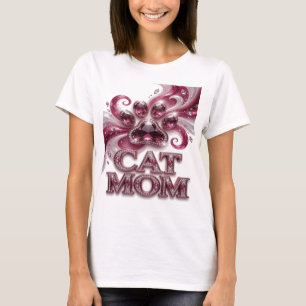 Chic Pink CAT MOM Text Design T-Shirt