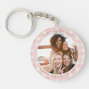 Chic Pink Check Typography Photo Galentine's Day Key Ring