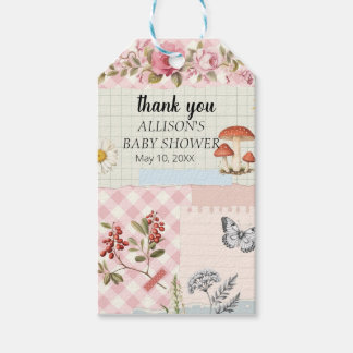 Chic Pink Chequered Gift Tags with Floral Accents