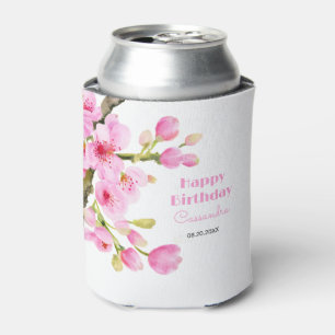 Chic Pink Cherry Blossom Sakura Floral Birthday Can Cooler