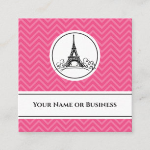 Chic Pink Chevron Eiffel Tower Paris France Square Business Card