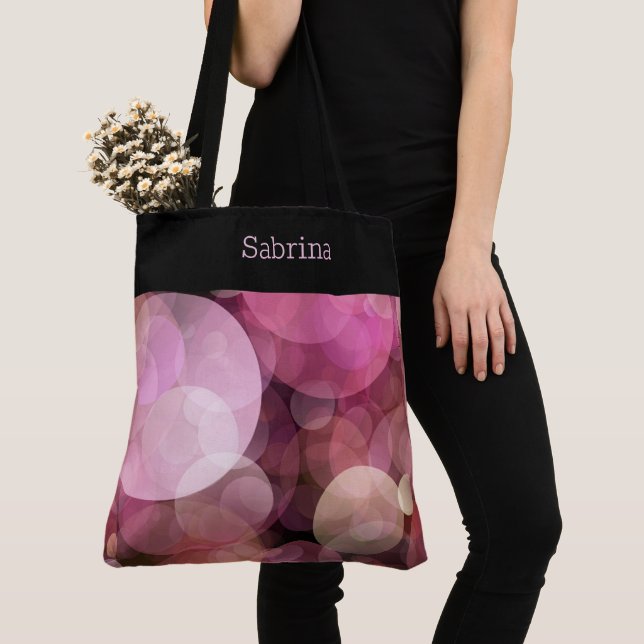 Chic Pink Circles Monogrammed Tote Bag (Close Up)