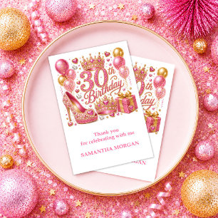 Chic Pink Confetti 30th Birthday Gold Glitter Than Thank You Card