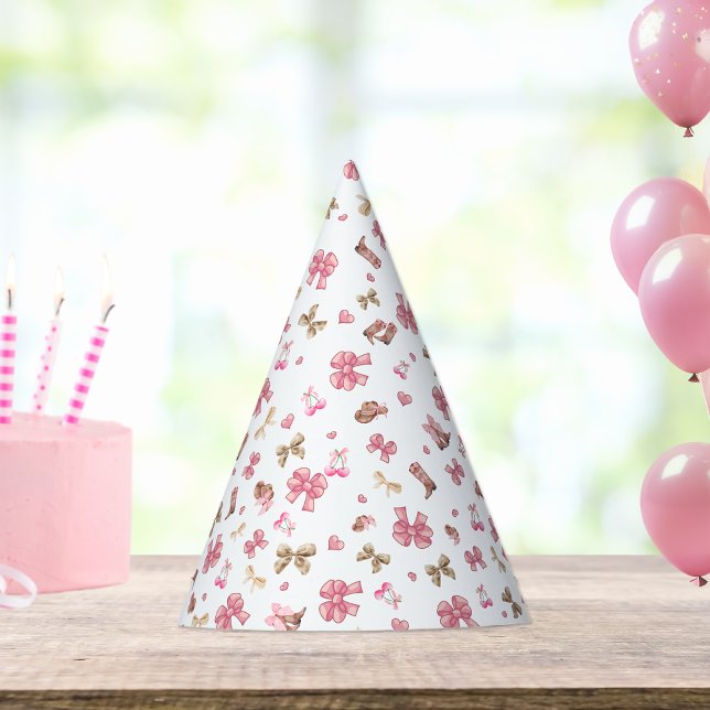 Chic Pink Coquette Cowgirl Bows Boots Pattern Party Hat (Creator Uploaded)