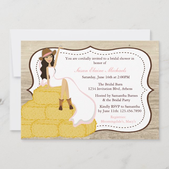 Chic Pink Cowgirl Country Bride Bridal Shower Invitation (Front)