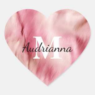 Chic Pink Cowgirl Cowhide Monogram Heart Sticker