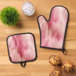 Chic Pink Cowgirl Cowhide  Oven Mitt & Pot Holder Set