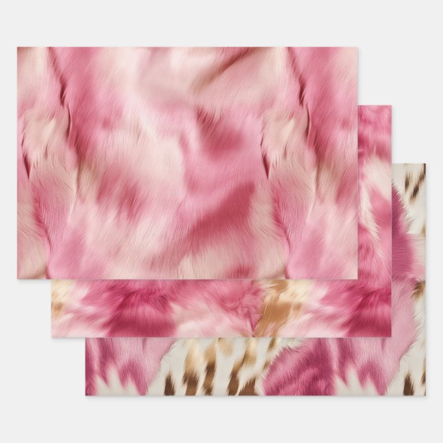 Chic Pink Cowgirl Cowhide  Wrapping Paper Sheet (Set)