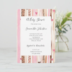 Chic Pink Cream Leopard Animal Stripes Baby Shower Invitation