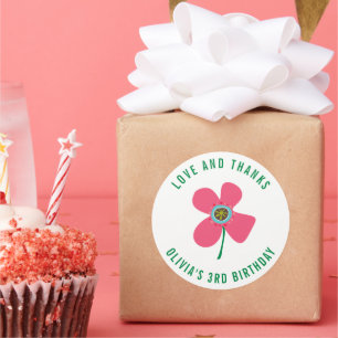 Chic Pink Daisy Pop Girl's Birthday Party Favour Classic Round Sticker