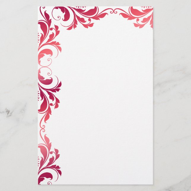 Chic Pink Damask Plain Stationery (Front)