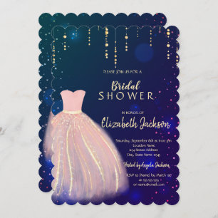 Chic Pink Dress,Blue Bridal Shower   Invitation
