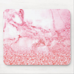 Chic Pink Elegant Rose Gold Glitter Marble Mouse Pad