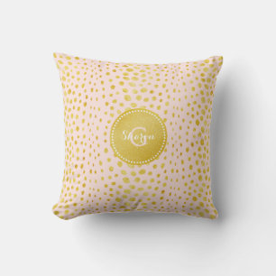 Chic pink faux gold glitter cheetah print monogram cushion