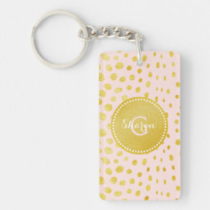 Chic pink faux gold glitter cheetah print monogram key ring