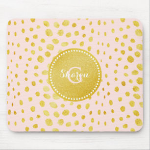 Chic pink faux gold glitter cheetah print monogram mouse pad