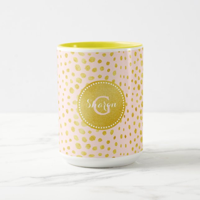 Chic pink faux gold glitter cheetah print monogram mug (Center)