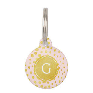 Chic pink faux gold glitter cheetah print monogram pet tag
