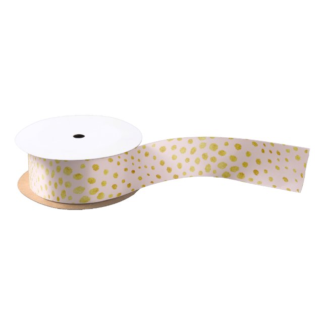 Chic pink faux gold glitter cheetah print monogram satin ribbon (Spool)