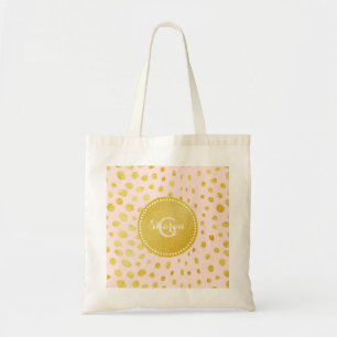 Chic pink faux gold glitter cheetah print monogram tote bag