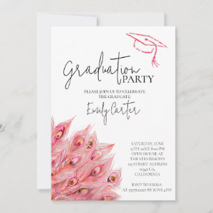 Chic Pink Feather Graduation Party Invitation