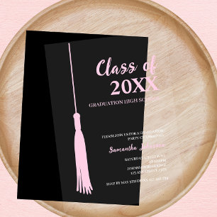 Chic Pink Feminine 2025 Grad Tassel Graduation Acrylic Invitations