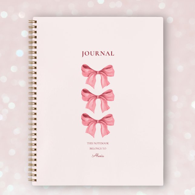 Chic Pink Feminine Red Bows Coquette Name Notebook (Creator Uploaded)