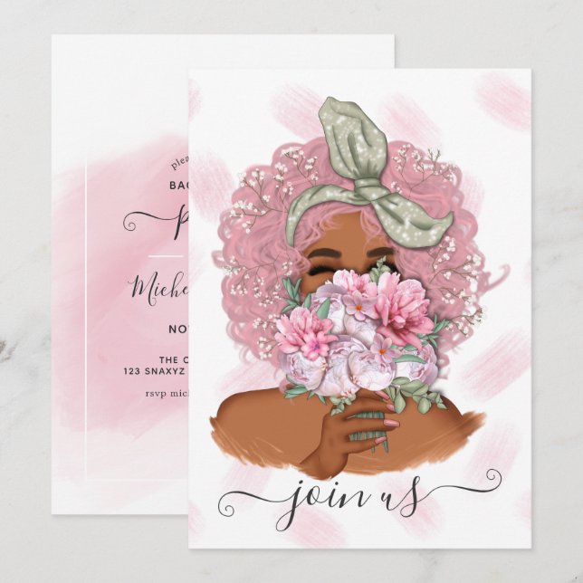 Chic Pink Floral Bachelorette Party Invitation (Front/Back)