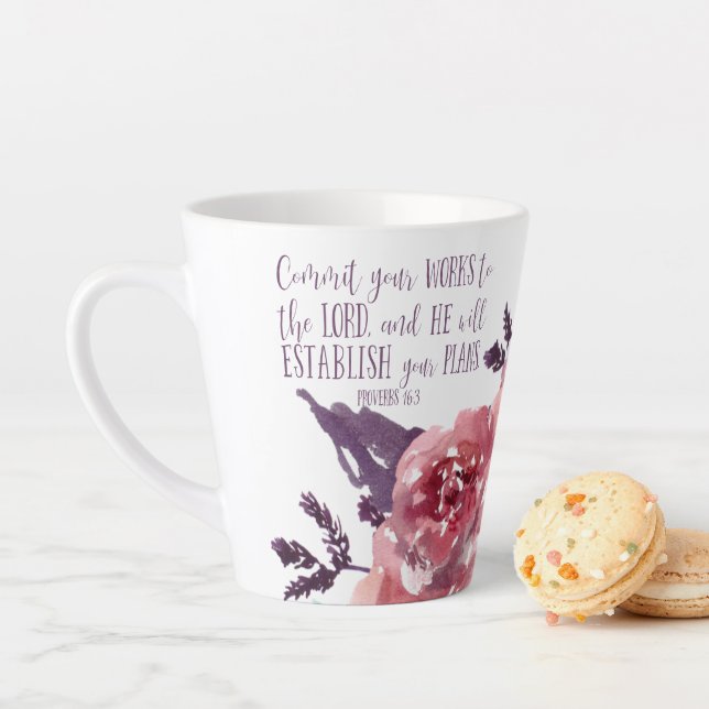 Chic Pink Floral Bible Verse Typography Latte Mug (In Situ)