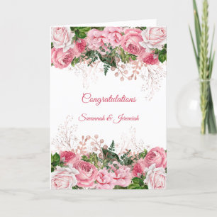 Chic Pink Floral Congratulations Wedding Card