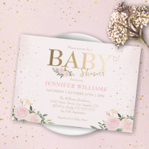 Chic Pink Floral Gold Girl Baby Shower