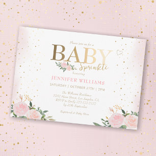 Chic Pink Floral Gold Girl Baby Sprinkle Shower Invitation