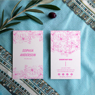 Chic Pink Floral Hand-Drawn Botanical Business Card