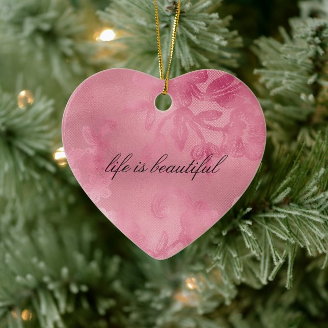 Chic Pink Floral Lace Ceramic Ornament (Tree)