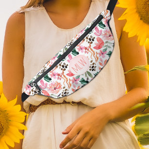 Chic Pink Floral Monogrammed Bum Bags