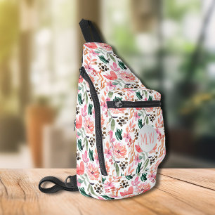 Chic Pink Floral Monogrammed Sling Bag