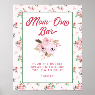 Chic Pink Floral Mum-Osa Bar Baby Shower Sign