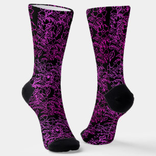 chic Pink FLoral pattern on Vintage Black Socks