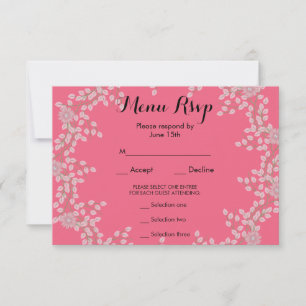 Chic Pink Floral & Pearls Wedding Menu RSVP