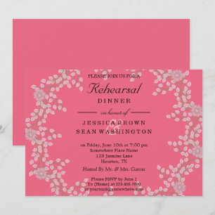 Chic Pink Floral & Pearls Wedding Rehearsal Dinner Invitation