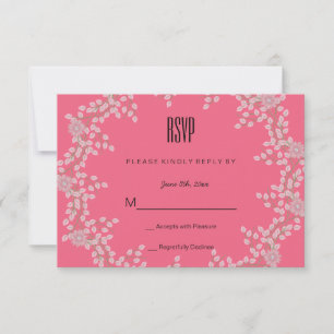 Chic Pink Floral & Pearls Wedding RSVP Card