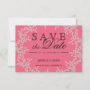 Chic Pink Floral & Pearls Wedding Save The Date