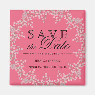 Chic Pink Floral & Pearls Wedding Save The Date Magnet