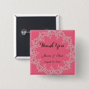 Chic Pink Floral & Pearls Wedding Thank You 15 Cm Square Badge