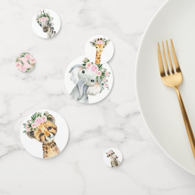 Chic Pink Floral Safari Animals Wild One Baby Girl Confetti (Group)