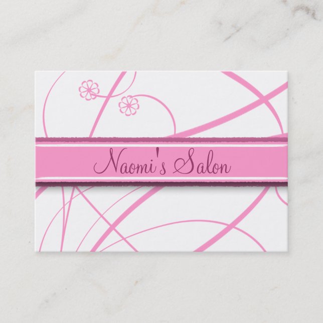 chic pink floral swirls salon chubby business card (Front)