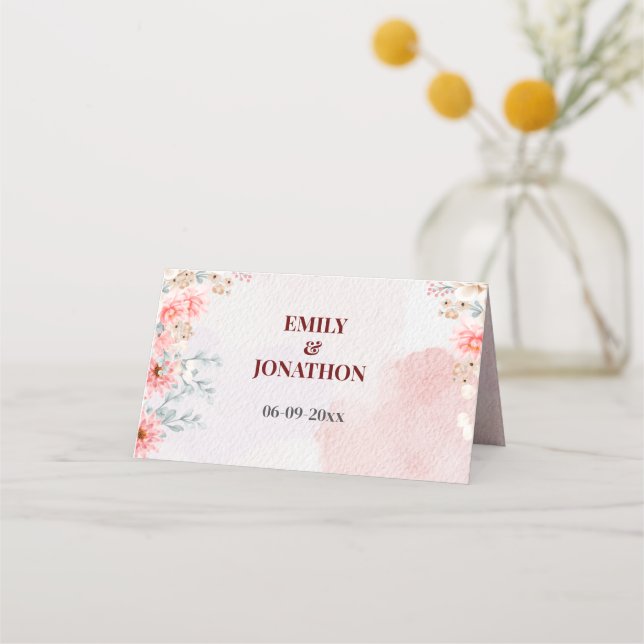 Chic Pink Floral Wedding Place Card (Front)